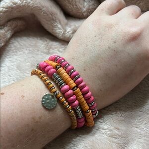 Pink and Orange Beaded Bracelet Set